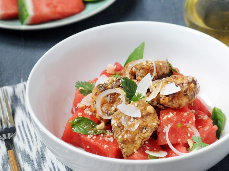 Andrew Zimmern's Fried Chicken Watermelon Salad