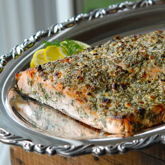 Salmon with Blue Cheese, Lemon & Dill